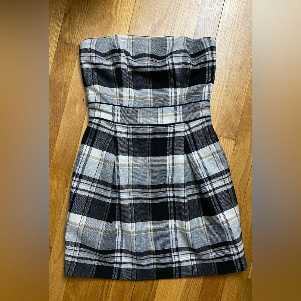 French Connection Strapless Plaid Dress - Black, Gray, White
